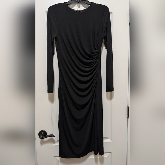 Banana Republic Knit Shirred Midi Dress, Elegant, Black, Long Sleeve, Size Small - Picture 3 of 8